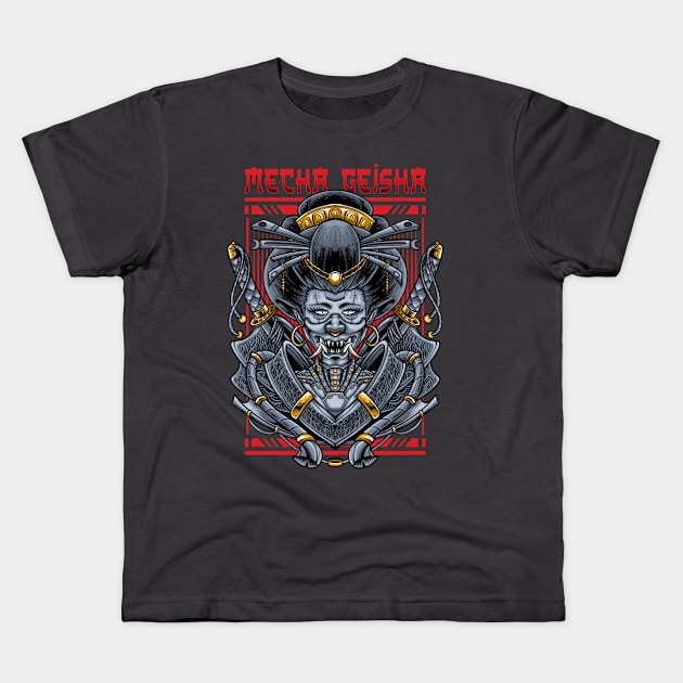 Badass Mecha Geisha Kids T-Shirt by kameleon